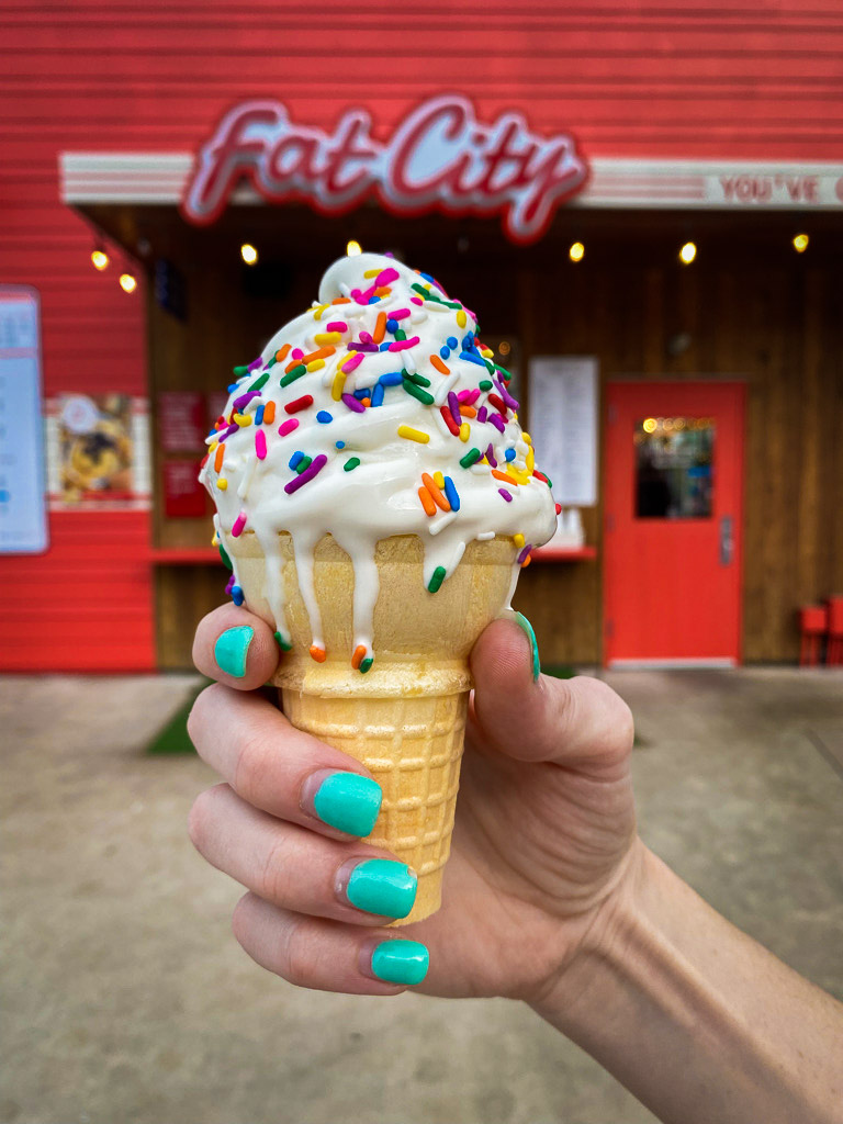 ice cream cone at Fat City Stacks | 37 Photos That Capture The Austin Aesthetic